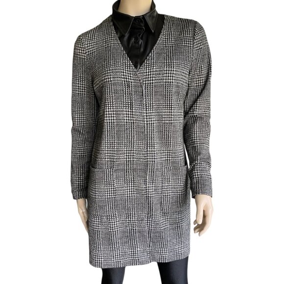 Olsen Gray & Black Houndstooth Long Cardigan Sz 6 - Picture 1 of 15
